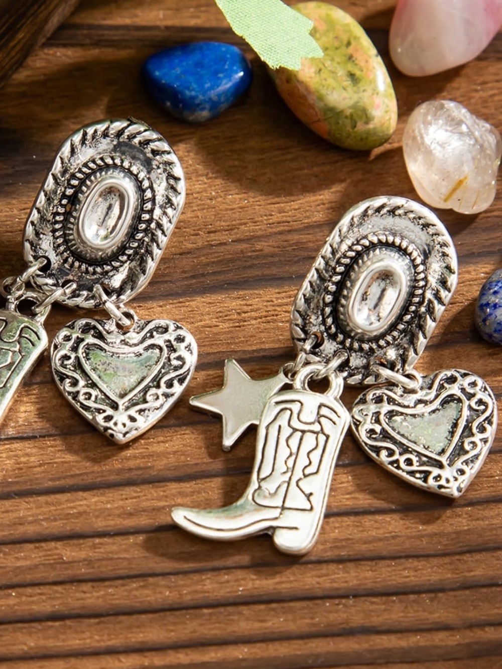 Western Cowboy Boot Charm Earrings | Silver Tone Dangle Earrings | Cowgirl Rodeo - Picture 5 of 5